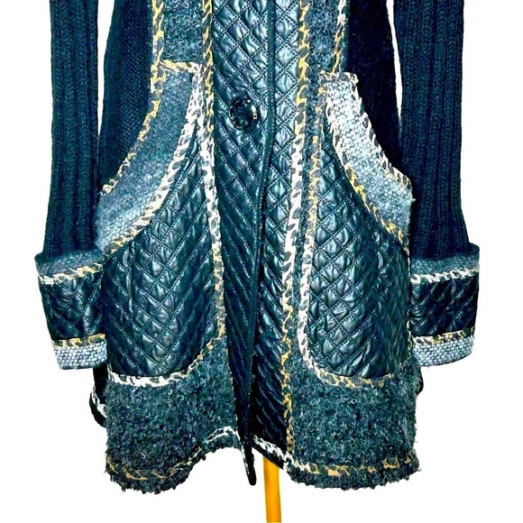 Sioni Mixed Media Wool Blend Black Jacket, w/ Faux Leather Details & Pockets, MP - Picture 12 of 16